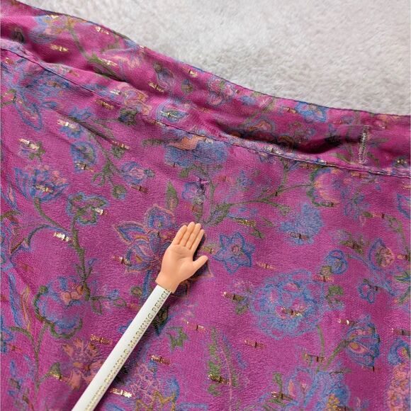 Silk Sari Wrap Around Magic Skirt Women's One Size Pink Blue Reversible Maxi - Picture 13 of 13